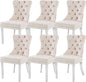KCC Velvet Dining Chairs Set of 6, Upholstered High-end Tufted Dining Room Chair with Nailhead Back Ring Pull Trim Stainless Steel Legs, Contemporary Nikki Collection Modern Style for Kitchen, Beige