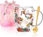 Gifts for Women Dried Flowers Double Wall Glass Coffee Mugs Cute Glass Tea Cups by Yalucky