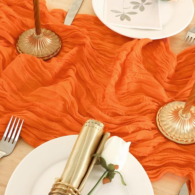 3 Pack Orange Cheesecloth Table Runner 120 Inch Boho Wedding Decor | - Image 7