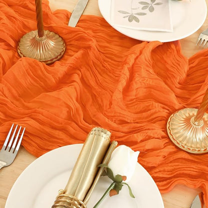 3 Pack Orange Cheesecloth Table Runner 120 Inch Boho Wedding Decor | - Image 7