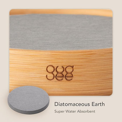 GUDEE TRIVI Set of 4 Absorbent Diatomite Coasters With Diatomaceous Earth and Bamboo Frame, Water Absorbing for Bottles, Dry Table, Countertop, Sink Area, Kitchen Bathroom Surface, Grey