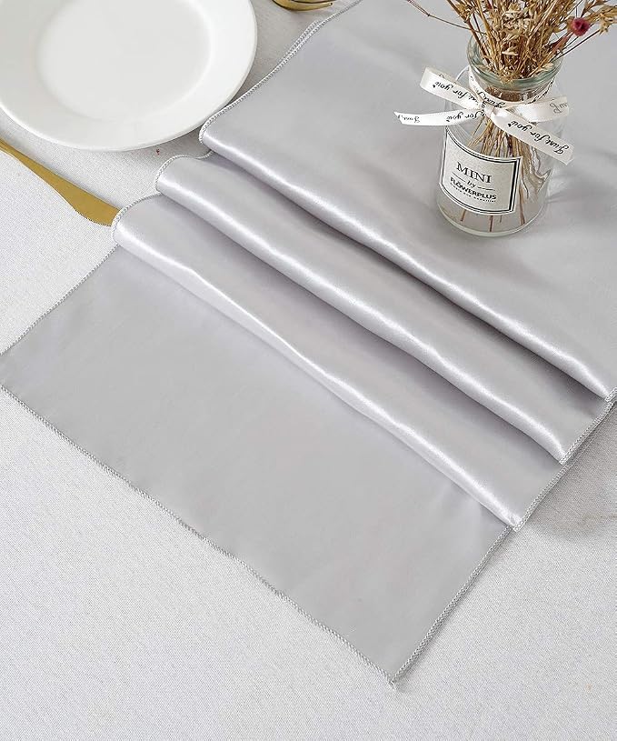 Silver Table Runners 20 Pack 12x108 inch Silk Satin Smooth Fabric | Satin Table - Image 6