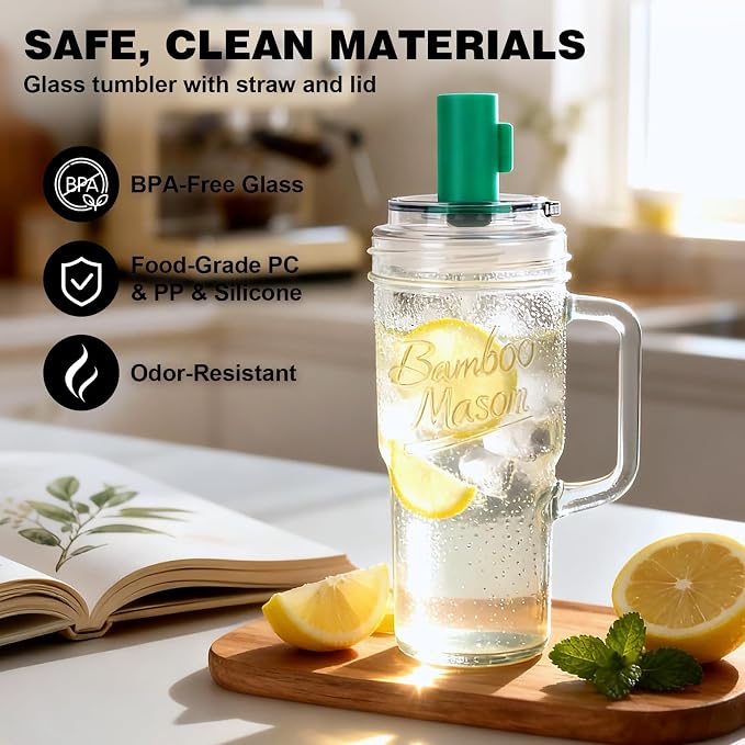 ANOTION Mason Jar Cups with Lids and Straw, Leakproof 24oz Glass Tumbler with - Image 6