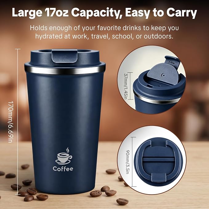 17oz Travel Coffee Mug, Leakproof Vacuum Coffee Cup Insulated Tumbler | 304 - Image 3