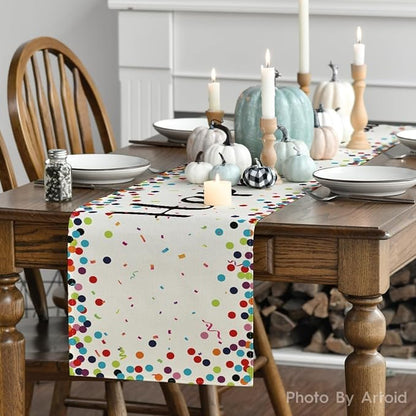 Artoid Mode Polka Dot Beige Happy Birthday Table Runner, Seasonal Kitchen - Image 2