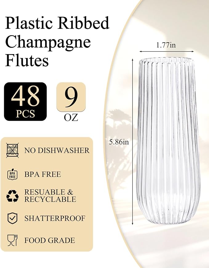 Ciaell 48 Pack Plastic Champagne Flutes - Image 6