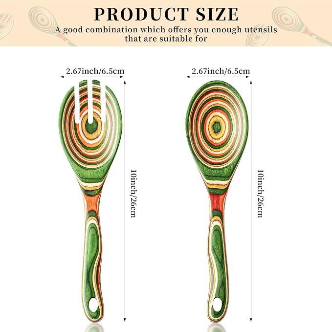 Gudamaye Pakkawood Wooden Salad Server Set, 10.5 inch Salad Tongs - Image 2