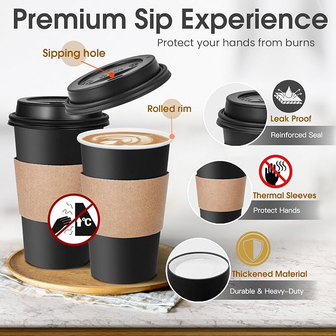 Ginkgo 100 Pack 16 oz Disposable Coffee Cups - Image 3