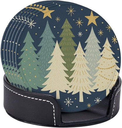Winter Blue Christmas Tree Snowflake and Stars Coasters - Image 2