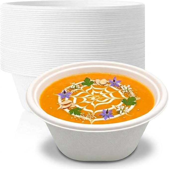 Paper Bowls 32oz, Heavy Duty Disposable Bowls, Milk Cereals, Uncoated and by Birchio