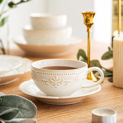 Cappuccino Cups with Saucers, 6oz Ceramic, Arctic White - Image 5