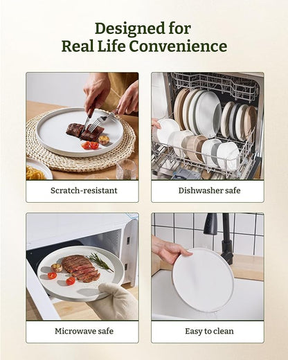 Famiware Nebula Dinnerware Sets with Mugs, Service for 4 (16 Pieces), Fine Stoneware Plates and Bowls Sets, Microwave and Dishwasher Safe Dishes Set, White