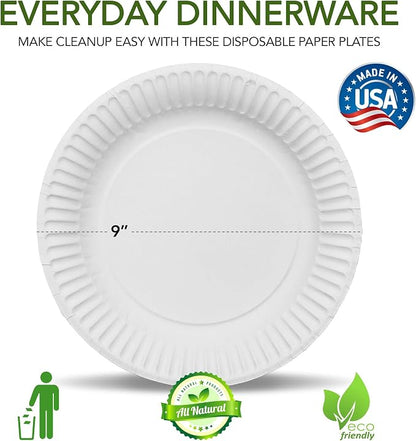 Stock Your Home 9-Inch Paper Plates Uncoated, Everyday Disposable Plates 9" - Image 2