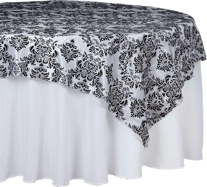 Efavormart Black Damask Flocking Square Tablecloth Overlay 90"x90" Square - Image 6