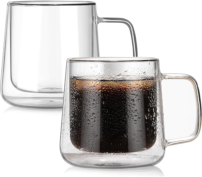 Extra Large Thicken Double Wall Glasses Coffee Mugs Tea Cups set of 2, 24OZ by BNUNWISH