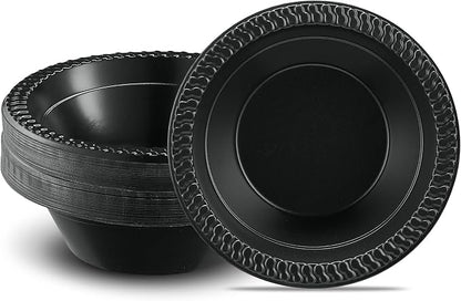 PLASTICPRO 100 PCS Black Plastic Bowls Light Weight 12 oz Plastic Soup Bowls by PLASTICPRO