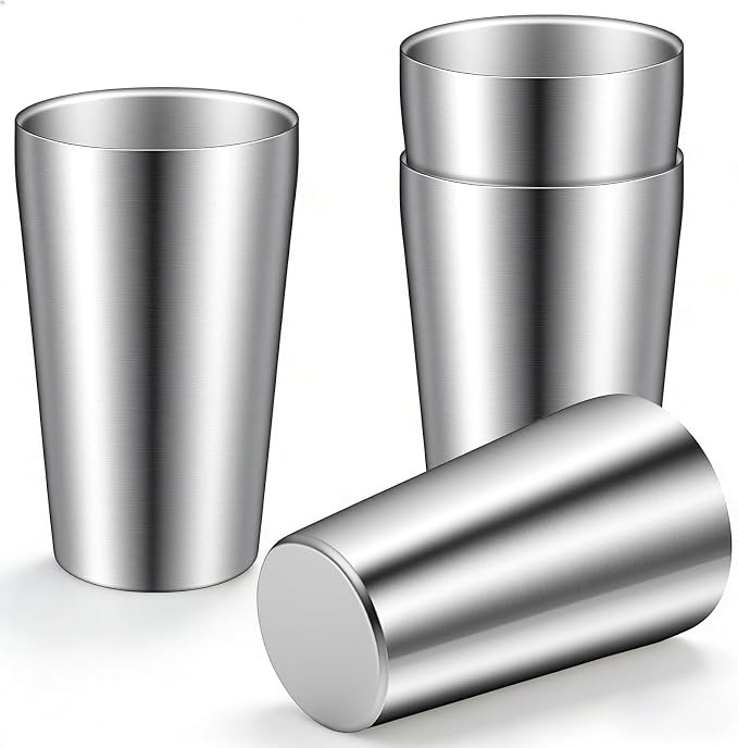 4 Pcs 12 oz Stainless Steel Pint Cups Shatterproof Cup Double Wall Vacuum Small by AojSup
