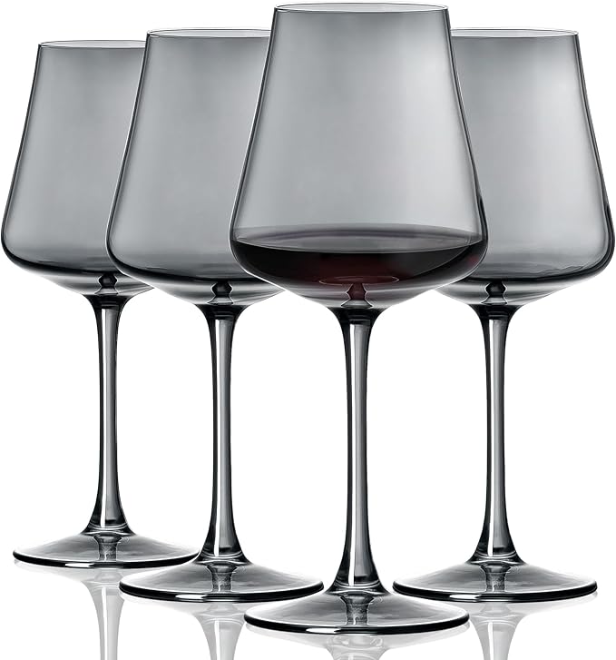 PTSTING Wine Glasses Set of 4 Gray Wine Glass 14oz Glassware for Tasting,Wedding,Anniversary,Christmas, Birthday
