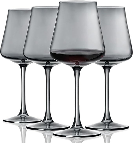 PTSTING Wine Glasses Set of 4 Gray Wine Glass 14oz Glassware for Tasting,Wedding,Anniversary,Christmas, Birthday