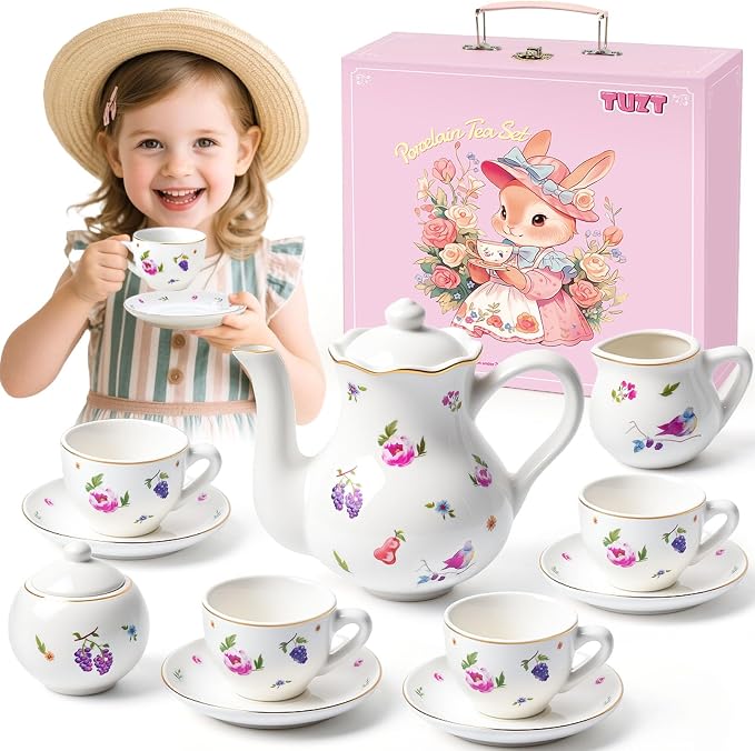 TUZT Tea Party Set for Little Girls Ages 3-8, Princess Tea Time Toy Includes by TUZT-US