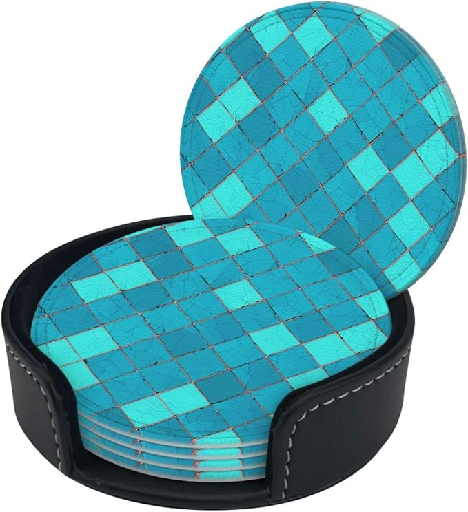 Ocean Blue Turquoise Scales Leather Coasters Set of 6 - Image 6