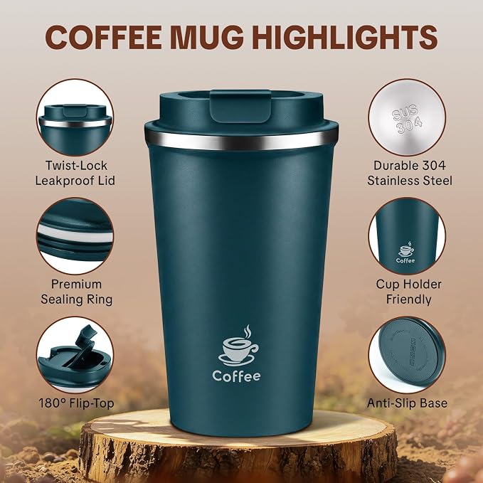 17oz Travel Coffee Mug, Leakproof Vacuum Coffee Cup Insulated Tumbler | 304 - Image 4