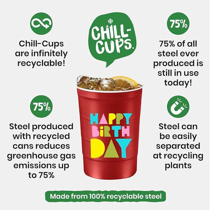 Steel Chill Cups 16 oz. Reusable Party Cups, Happy Birthday, 100% recyclable - Image 6