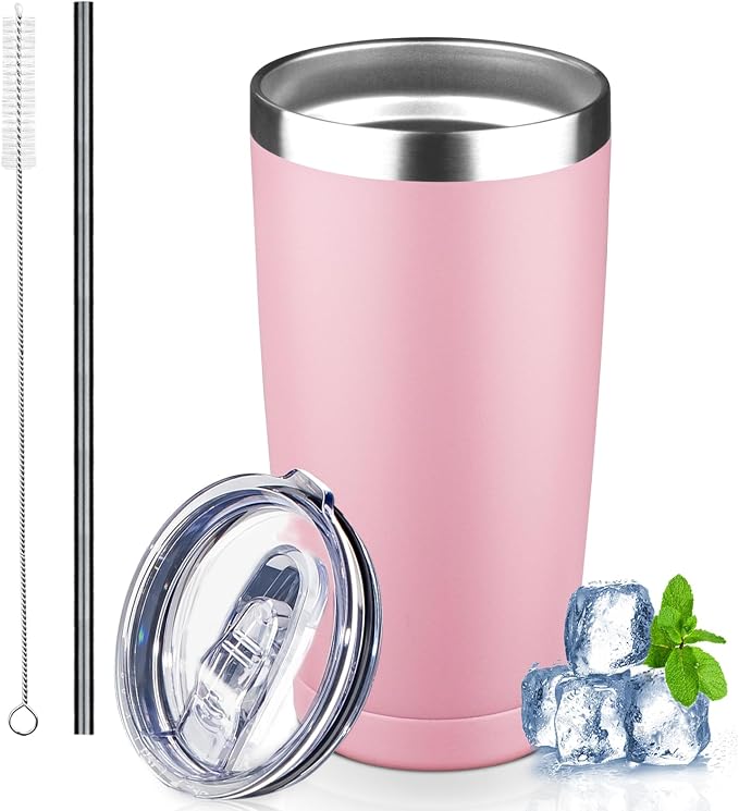 20 oz Tumbler with Lids and Straws, Stainless Steel Insulated Coffee Tumbler by GUDEMAO