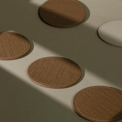 OLETHA Aesthetic Round Drink Coasters, Wheat | Raffia-embossed faux leather - Image 2
