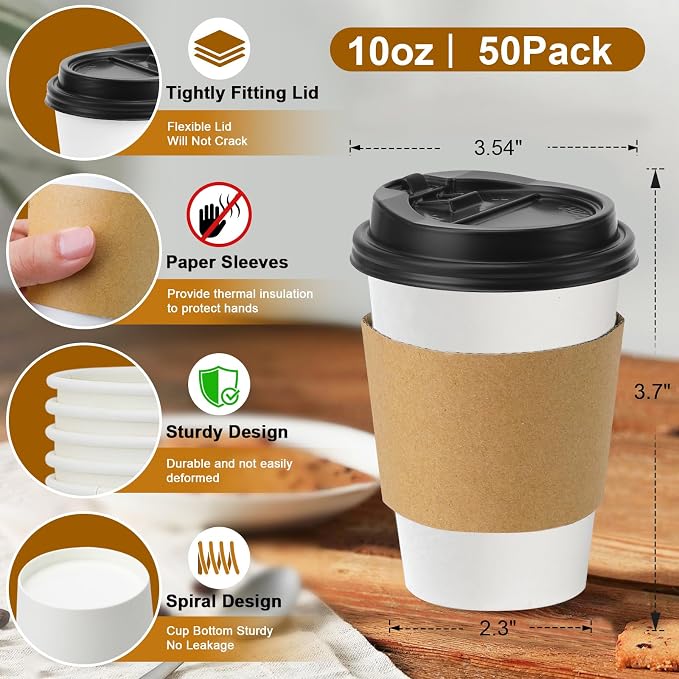 Lamosi 50 Pack 10 oz Disposable Coffee Cups - Image 3