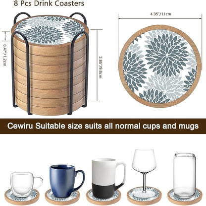 Wood Coasters Set of 8 with Holder, Cewiru Cup Mat - Image 6