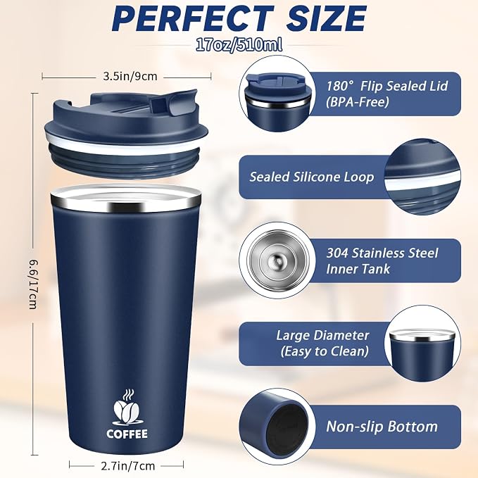 Insulated Travel Coffee Mug Reusable Coffee Tumbler Cup - Image 2