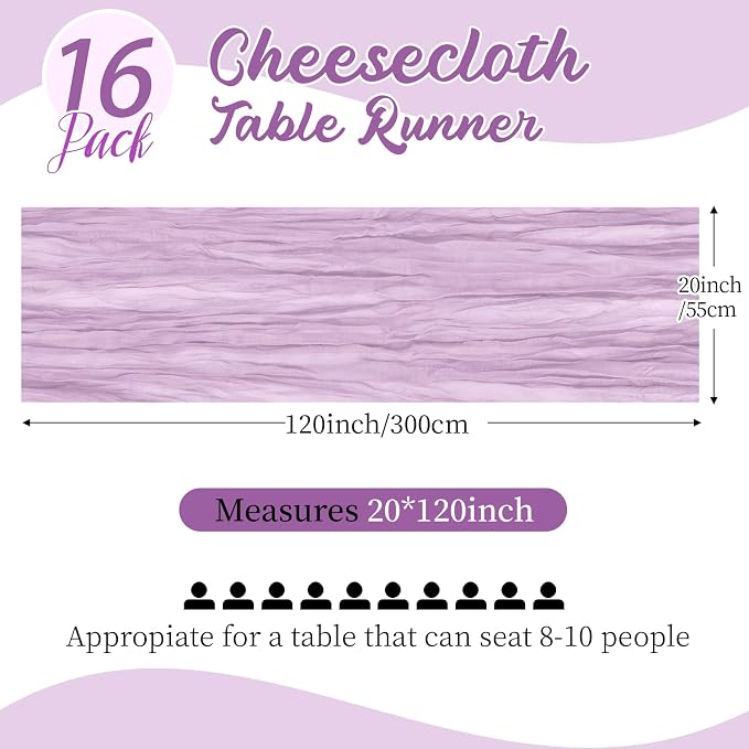 16 Pack Lavender Cheesecloth Table Runners 20x120 Inch Gauze Table Runner - Image 2