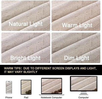 PrinceDeco Linen 100% Blackout Curtains for Bedroom/Living Room Natural Colored Drapes Extra Long Curtains 120 Inch Long for Thermal Insulated Window Curtain Panels Linen Look Fabric with White Liner
