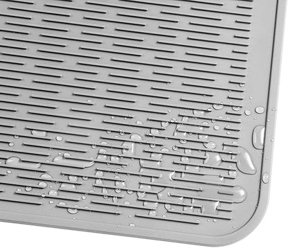 Silicone Dish Drying Mat for Multiple Usage,Easy clean,Eco-friendly,Heat-resistant Silicone Mat for Kitchen Counter or Sink,Refrigerator or Drawer Liner Grey 2XL 24 inches x 18 inches