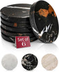 Gusto Nostro Black Marble Coasters Set of 6 with Non-Slip Backing - Luxury Natural Stone Coasters for Drinks - Genuine Marble Kitchen Accessories, Round Stone Coaster for Kitchen Counter, Coffee Table