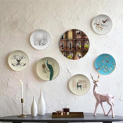 Decorative Plates, Wine Print Ornament, Wine Themed Collage on Wooden Backdrop with Grapes and, 8 Inch, 1 Plate with 1 Display Stand, Brown Black Red