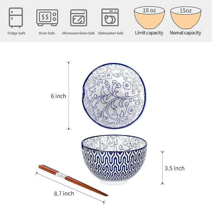 Selamica Ceramic Ramen Bowls Set, 15 OZ Noodle Bowls - Image 2