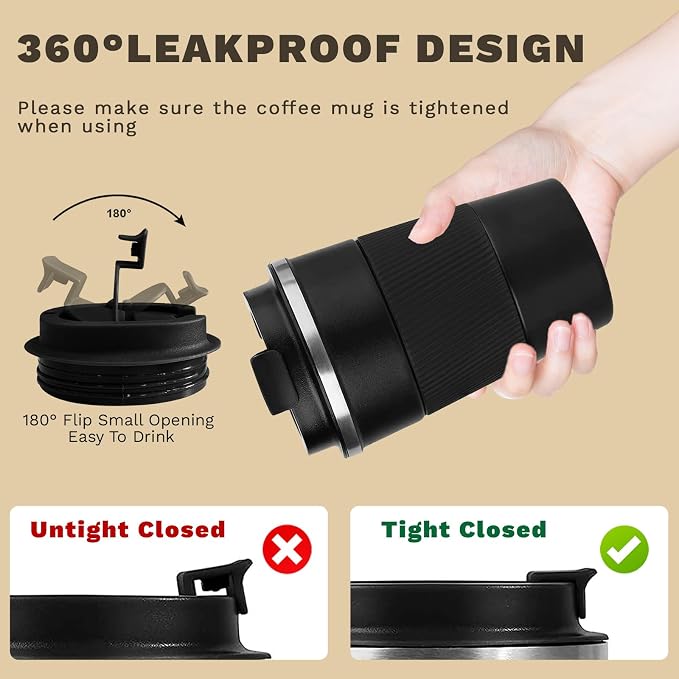 Vacuum Insulated Stainless Steel Travel Coffee Mug, Leak Proof Cup - Image 5