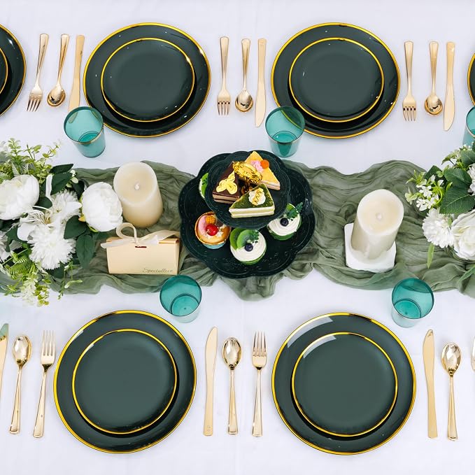 LIYH 180Pcs Green Plastic Plates, Shatterproof Choice - Image 7