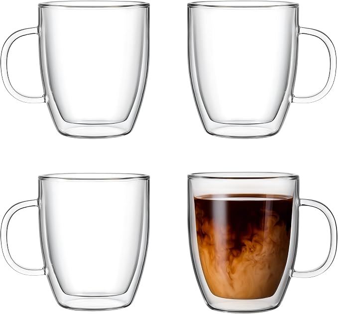 Lucco Double Walled Glass Coffee Mugs - 12 oz Borosilicate Cups by Unknown