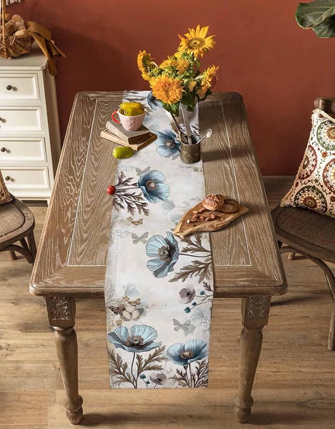 Vintage Tulip Flowers Table Runners 108 Inches Long, Cotton Linen Fabric Table - Image 4