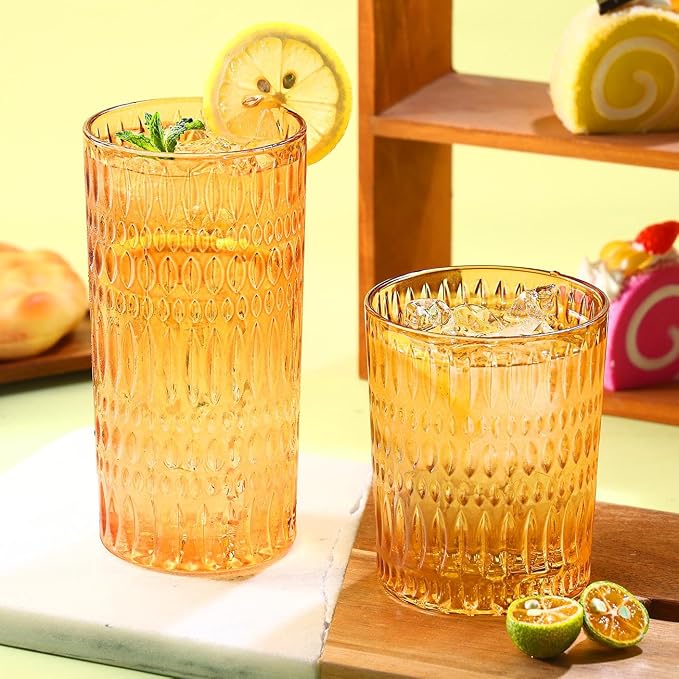 Loivttvv Glassware Drinking Glasses Set of 8, 14 oz Highball Glasses & 10 oz - Image 7