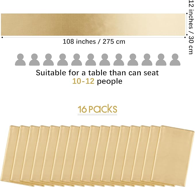 Aneco 16 Pack Satin Table Runner 12 x 108 Inch Champagne Long Wedding Satin - Image 2