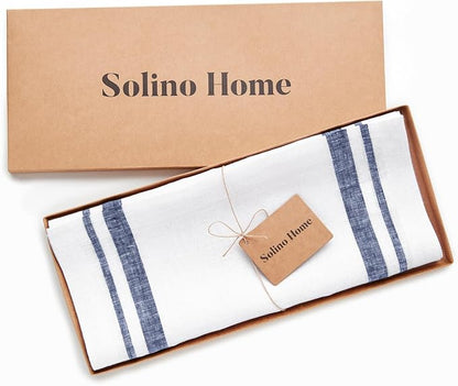 Solino Home 100% Pure Linen Table Runner, 14 x 132 in, French Stripe | Table - Image 5