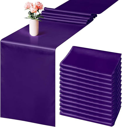 Aneco Satin 12 Pack Table Runner 12 x 108 Inch Dark Purple Long Wedding Satin by Aneco