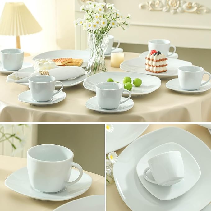 6.5 Ounce Porcelain Espresso Cups and Saucers Set of 6, Ceramic Cappuccino - Image 5