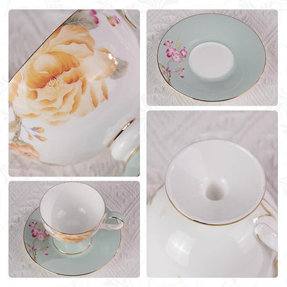 KAMMAK Tea Cups Set of 2, Ceramic Floral Pattern Demitasse Cup | Porcelain - Image 4