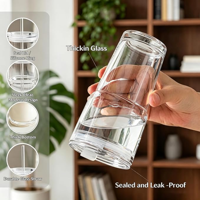 20 oz Glass Tumbler with Straw and Lid, 4 Pack Clear Iced Coffee Cups with Lids - Image 6