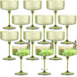 12 PCS Gold Rim Plastic Champagne Coupe Cup Sage Green Ribbed Coupe Glasses 10oz Detachable Espresso Martini Glass Vintage Margarita Glassware Cocktail Glass Set for Baby Shower Christmas Wedding